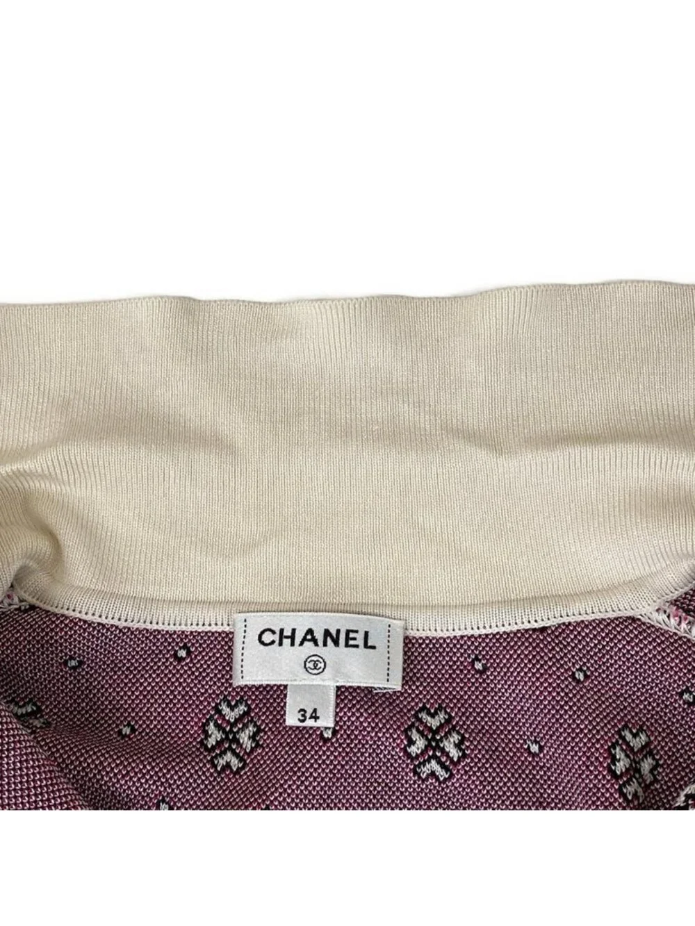 Chanel Long Sleeve Sweater 34 White Pink CC Logo Half Zip Clover Cotton Silk